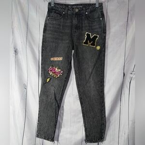 No Boundaries High Waisted Patchwork Faded Black Denim Juniors Y2K Mom Jeans